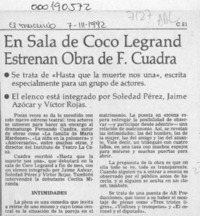 En sala de Coco Legrand estrenan obra de F. Cuadra  [artículo].