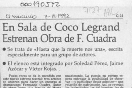 En sala de Coco Legrand estrenan obra de F. Cuadra  [artículo].