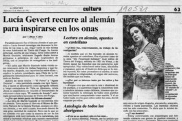 Lucía Gevert recurre al alemán para inspirarse en los onas  [artículo] Lillian Calm.