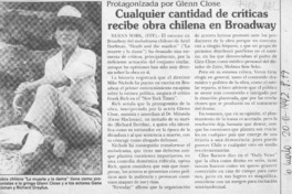 Cualquier cantidad de críticas recibe obra chilena en Broadway  [artículo].