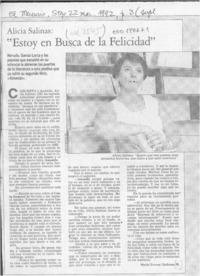 Alicia Salinas, "Estoy en busca de la felicidad"  [artículo] María Teresa Cárdenas M.