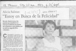 Alicia Salinas, "Estoy en busca de la felicidad"  [artículo] María Teresa Cárdenas M.