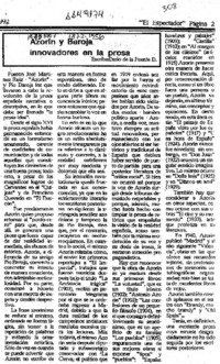 Azorín y Baroja, innovadores en la prosa  [artículo] Darío de la Fuente D.