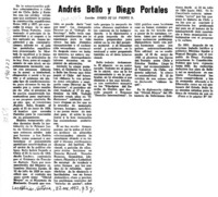 Andrés Bello y Diego Portales  [artículo] Darío de la Fuente D.
