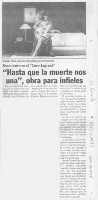 "Hasta que la muerte nos una", obra para infieles  [artículo].