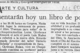 Presentarán hoy un libro de poemas  [artículo].