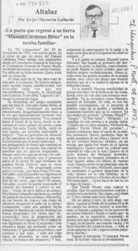 Un poeta que regresó a su tierra "Manuel Cárdenas Pérez" en la tumba familiar  [artículo] Jerjes Olavarría Gallardo.