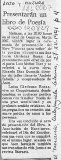 Presentarán un libro de poesía  [artículo].