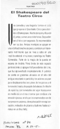 El Shakespeare del teatro circo  [artículo].