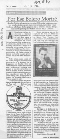 Por ese bolero moriré  [artículo] Víctor M. Mandujano.