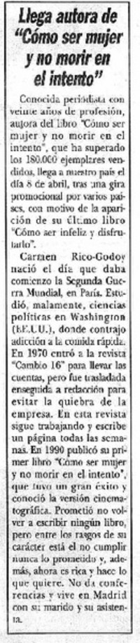 Llega autora de "Cómo ser mujer y no morir en el intento"  [artículo].