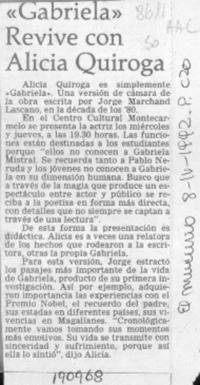 "Gabriela" revive con Alicia Quiroga  [artículo].