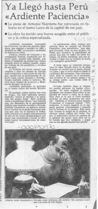 Ya llegó hasta Perú "Ardiente paciencia"  [artículo].