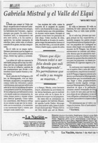 Gabriela Mistral y el Valle de Elqui  [artículo] María Inés Taulis.