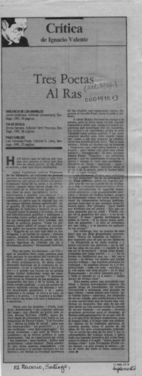 Tres poetas al ras  [artículo] Ignacio Valente.