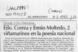 Edo. Correa y Ennio Moltedo, 2 viñamarinos en la poesía nacional  [artículo] Pedro Mardones Barrientos.