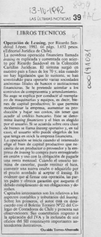Operación de Leasing  [artículo] Osvaldo Torres Ahumada.