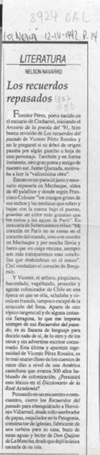 Los recuerdos repasados  [artículo] Nelson Navarro.