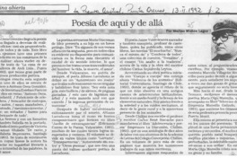 Poesía de aquí y de allá  [artículo] Marino Muñoz Lagos.