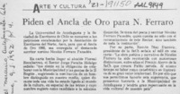 Piden el Ancla de Oro para N. Ferraro  [artículo].