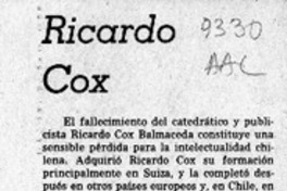 Ricardo Cox  [artículo] T. M. H.