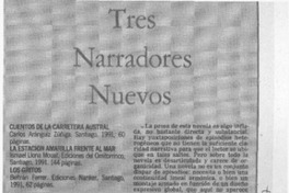 Tres narradores nuevos  [artículo] Ignacio Valente.