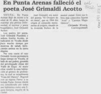 En Punta Arenas falleció el poeta José Grimaldi Acotto