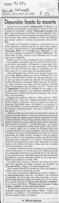 Desunión hasta la muerte  [artículo] Wilfredo Mayorga.