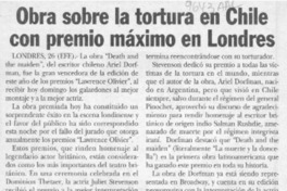 Obra sobre la tortura en Chile con premio máximo en Londres  [artículo].