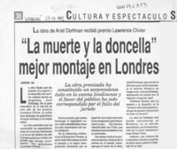 "La muerte y la doncella" mejor montaje en Londres  [artículo].