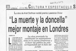"La muerte y la doncella" mejor montaje en Londres  [artículo].
