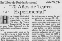 "20 años de Teatro Experimental"  [artículo].
