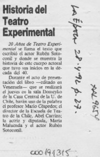 Historia del Teatro Experimental  [artículo].