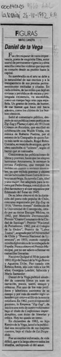 Daniel de la Vega  [artículo] Mario Cánepa.