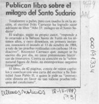 Publican libro sobre el milagro del Santo Sudario  [artículo].