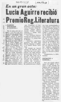 Lucía Aguirre recibió Premio Reg. Literatura  [artículo].