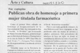 Publican obra de homenaje a primera mujer titulada farmacéutica  [artículo].