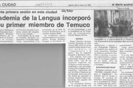 Academia de la Lengua incorporó a su primer miembro de Temuco  [artículo].