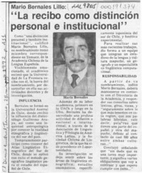 "La recibo como distinción personal e institucional"  [artículo].