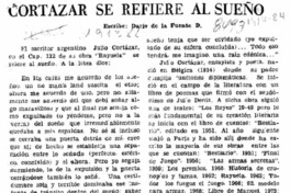 Cortázar se refiere al sueño  [artículo] Darío de la Fuente D.