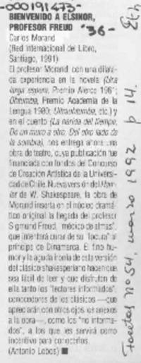 Bienvenido a Elsinor, profesor Freud  [artículo] Antonio Lobos.