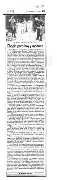 Chopin para hoy y mañana  [artículo] Wilfredo Mayorga.