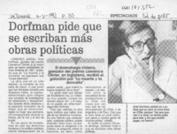 Dorfman pide que se escriban más obras políticas  [artículo].