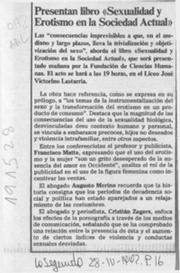 Presentan libro "Sexualidad y erotismo en la sociedad actual"  [artículo].