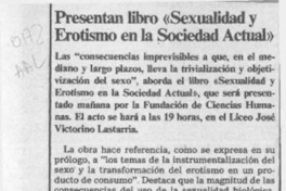 Presentan libro "Sexualidad y erotismo en la sociedad actual"  [artículo].