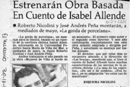 Estrenarán obra basada en cuento de Isabel Allende  [artículo].