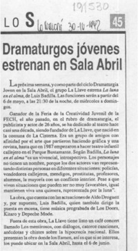 Dramaturgos jóvenes estrenan en Sala Abril  [artículo].