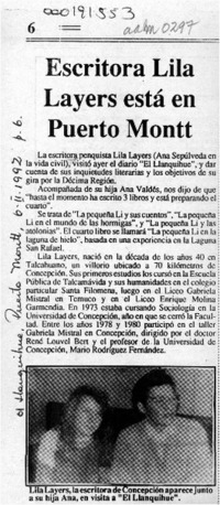 Escritora Lila Layers está en Puerto Montt  [artículo].