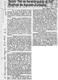Sobre "No se ha extinguido el sol", poemas de Agustín Zumaeta  [artículo] Alberto Urbina V.