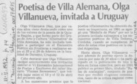 Poetisa de Villa Alemana, Olga Villanueva, invitada a Uruguay  [artículo].